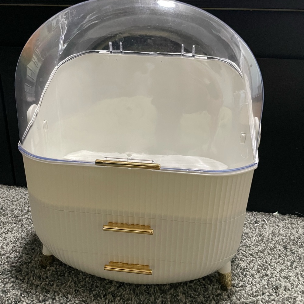 White and Gold Storage Organizer with Clear Lid